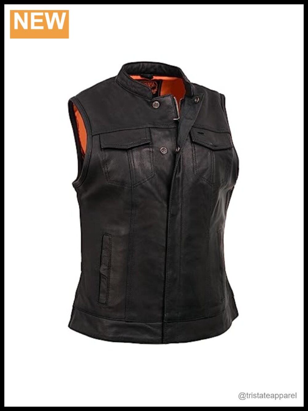 Women's Leather Motorcycle Vest Concealed Carry Snap Zip Closure